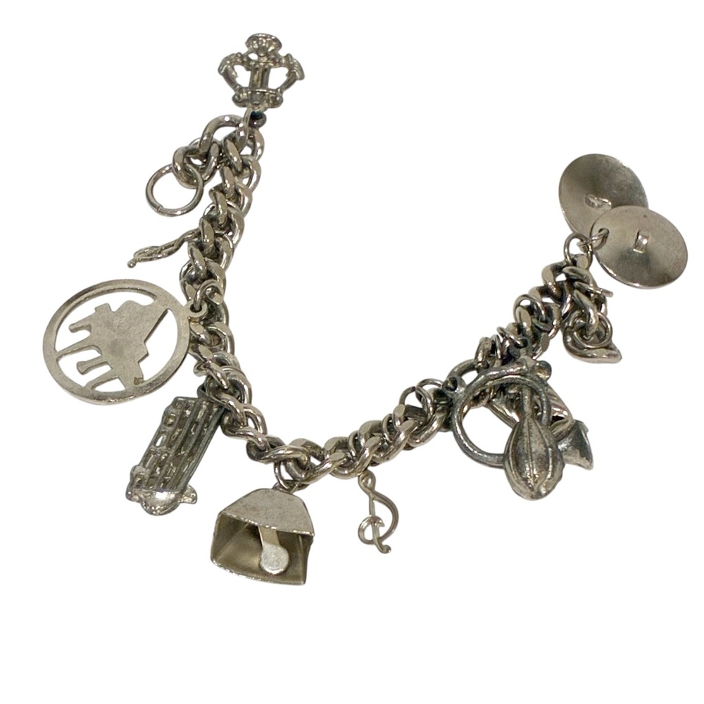 Vintage Silver Tone‎ Musical Instrument Charm Bracelet Jewelry